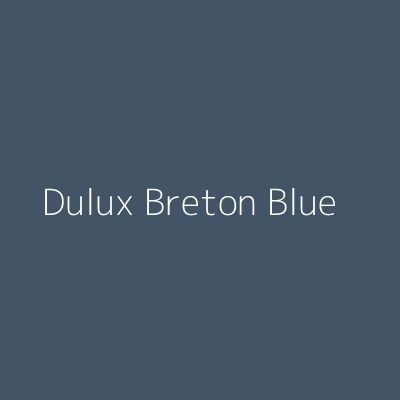 the words dulux breton blue on a dark gray background with white lettering