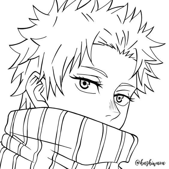 an anime boy with short hair wearing a scarf