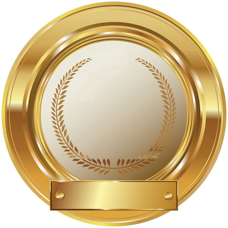 a gold medal with a ribbon around it and an empty space in the center for text