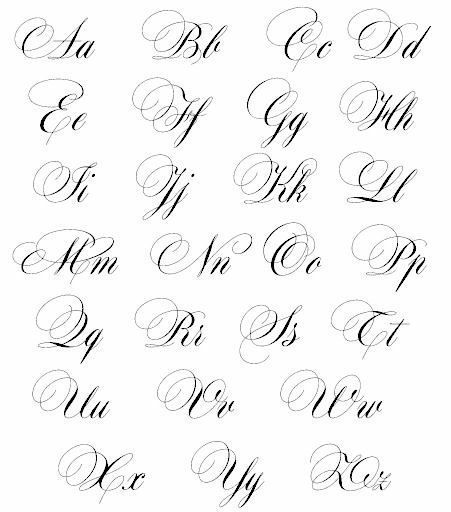 the upper and lowercase letters in cursive handwriting are all handwritten with black ink