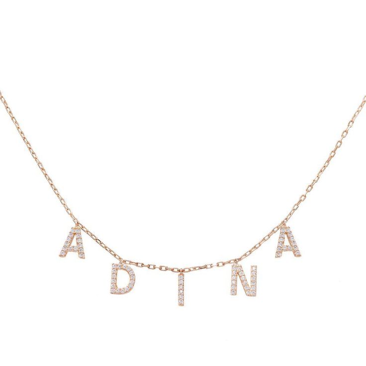 BLOCK NAME NECKLACE: Add a personal touch to your favorite outfit with Adina Eden's Block Name Necklace, featuring CZ-stone adorned upper-case block letter pendants of your choosing that sits easily on a delicate chain that finishes off this personalized name necklace . This eye-catching cute name necklace makes a perfect companion to a layered pendant necklace look that you can rock on your next day out with the girls. These silver name necklaces and gold name necklaces will finish off your loo Cute Name, Name Necklaces, Sparkle Necklace, Initial Name, Gold Name Necklace, Rock On, Delicate Chain, Letter Pendants, Upper Case