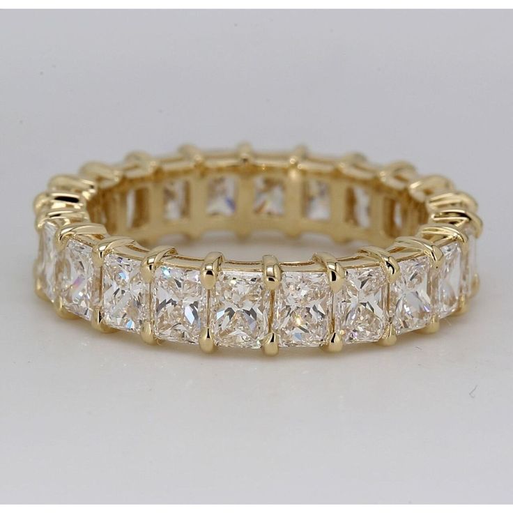 Ninacci 14K Yellow Gold Radiant Cut Eternity Band - 3.40 Carat Total Diamond Weight - Size 5.0 Radiant Eternity Ring, Eternity Band And Engagement Ring, Radiant Diamond Wedding Band, Yellow Gold Eternity Band Diamond, Yellow Gold Eternity Band, Radiant Cut Diamond Eternity Band For Anniversary, Radiant Cut Eternity Band For Anniversary, Radiant Cut Brilliant Diamond Eternity Band For Anniversary, Radiant Cut Diamond Eternity Band Fine Jewelry