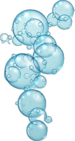 blue bubbles floating in the air on a white background