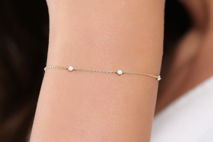 14k Diamond by The Yard Solitaire Bracelet – FERKOS FJ Dainty White Diamond Bracelet For Formal Occasions, White Dainty Diamond Bracelet For Formal Occasions, Elegant Everyday White Diamond Bracelet, Elegant White Diamond Bracelet In 14k Gold, Diamond By The Yard, Solitaire Bracelet, Bracelets Charms, Classic Bracelets, Gold Charm Bracelet