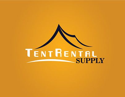 the tent rental supply logo is shown on an orange background with black and white lettering