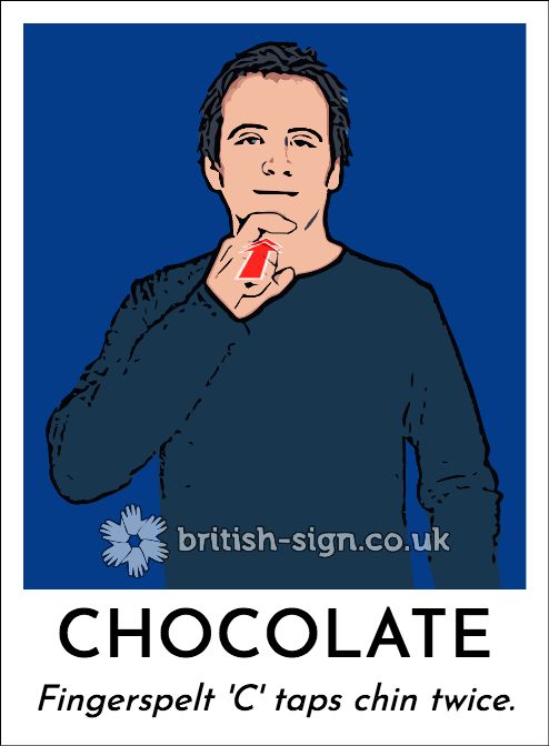 a drawing of a man holding his finger to his mouth with the words chocolate in front of him