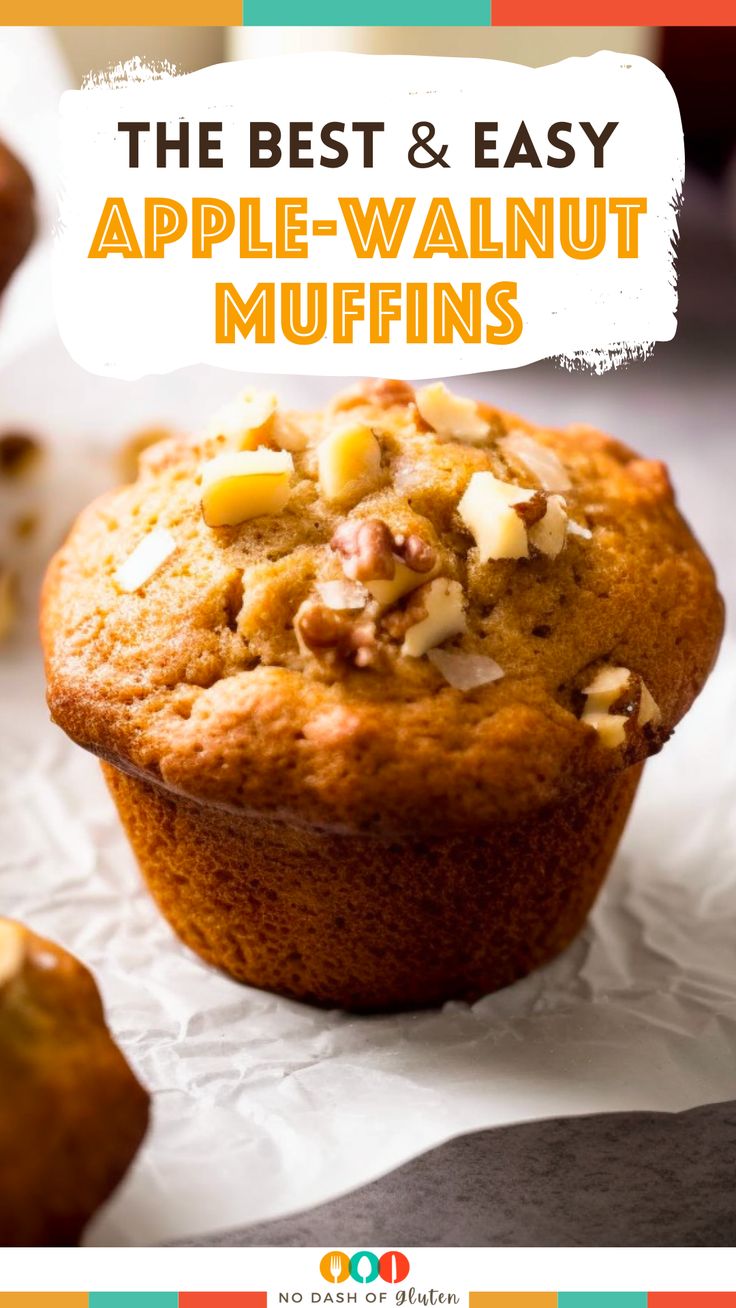 the best and easy apple - walnut muffins are made with only three ingredients