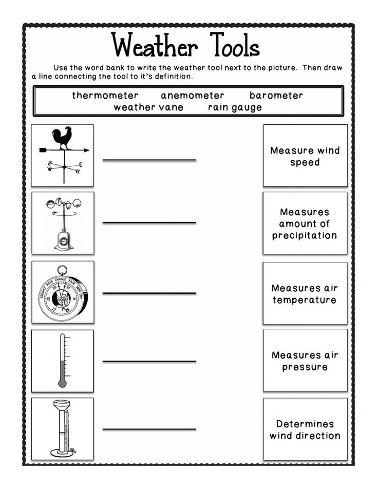 weather tools worksheet for kids to help students learn how to use thermometers