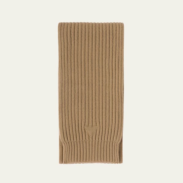 Prada cashmere and wool knit scarf features a signature logo detail  May be styled in multiple ways  Virgin wool/cashmere Dry clean, professional cleaning recommended Made in Italy