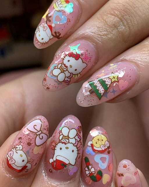 Hello Kitty Nails Art, Bears Nails, Cute Christmas Nails, Christmas Nails Easy, Hello Kitty Nails, Christmas Nail Art Designs, Really Cute Nails, Christmas Nails Acrylic, Cat Nails