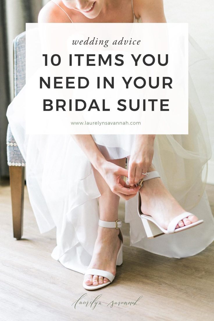 a bride tying her wedding shoes with the words 10 items you need in your bridal suite