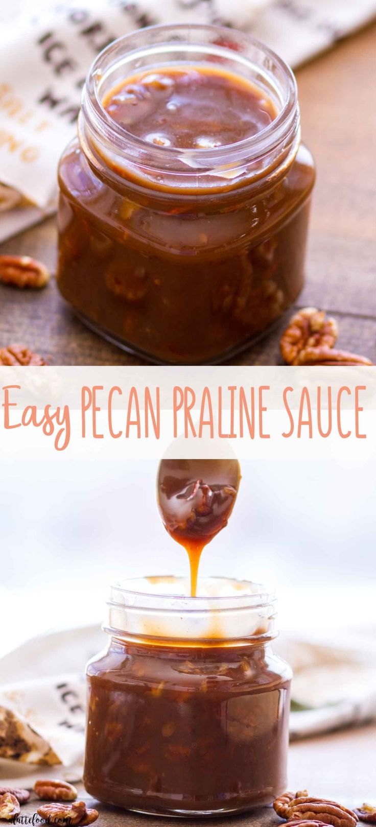 homemade pecan pralie sauce in a glass jar