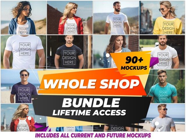 multiple photos of people wearing t - shirts with the words whole shop bundle on them