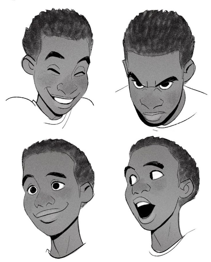 four different facial expressions in black and white