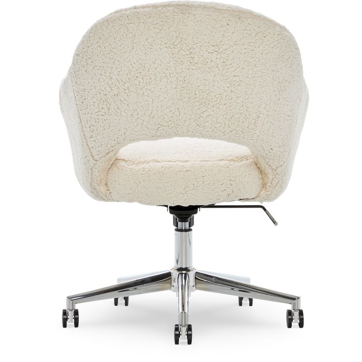 an office chair with wheels and a white sheepskin seat cover on it's back