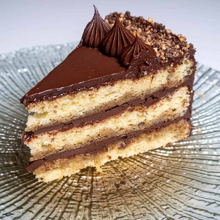 a piece of cake on a glass plate