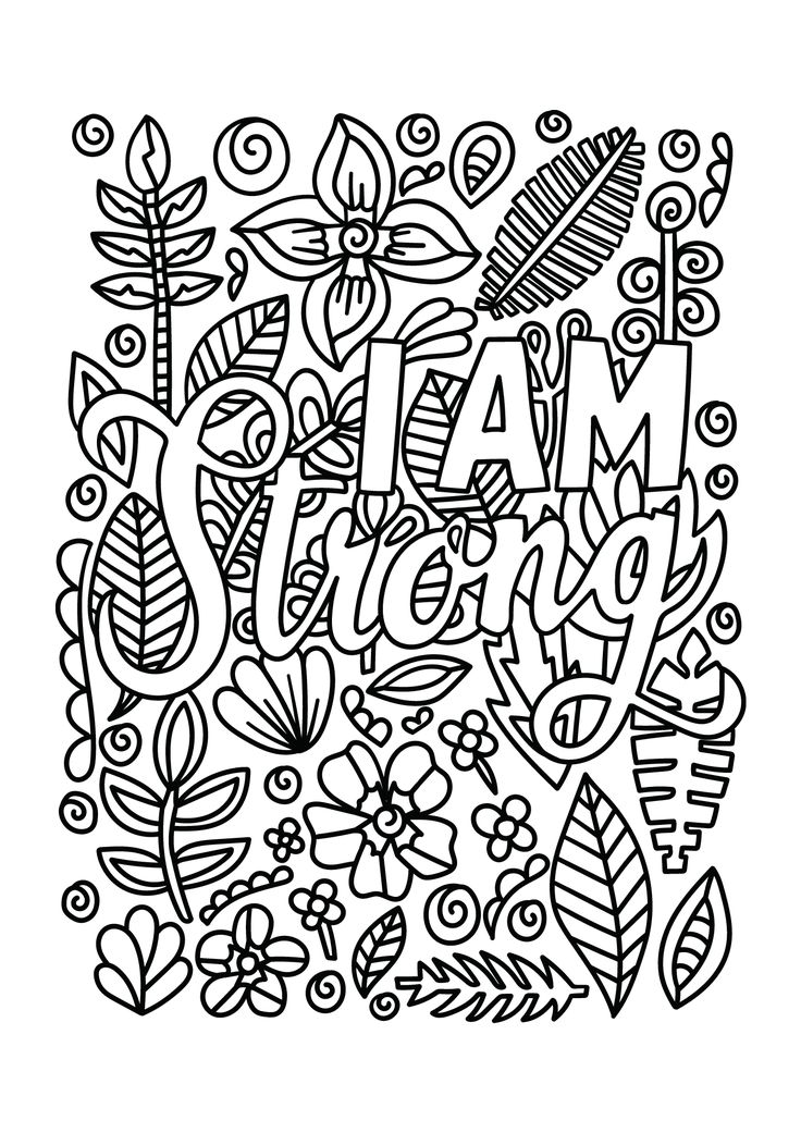 the word i am surrounded by doodled flowers and leaves in black ink on a white background