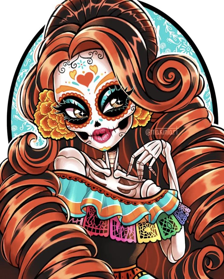 Sugar Skull Dress, Skelita Calaveras, Arte Monster High, Cartoon Style Drawing, Whatsapp Wallpaper Cute, Moster High, Monster High Art, Creating Characters, Sugar Skulls