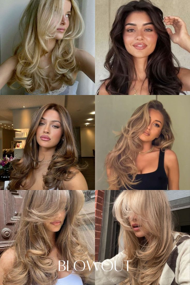 in my blowout era, brown hair, blonde hair, long hair, curls, hairstyle Perfect Blowout Haircut, Balayage Hair Blowout, Front Blowout Hair, Bombshell Brown Hair, 90s Blowout Dark Hair, Curled Hair Pinned Back, Long Bombshell Hair, Hair Curls Medium Length, Curled Blowout Hair