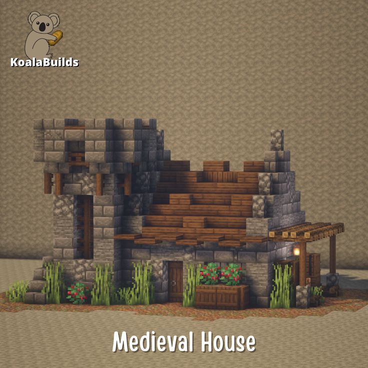 the medieval house in minecraft is made with wood and stone, it looks like an old