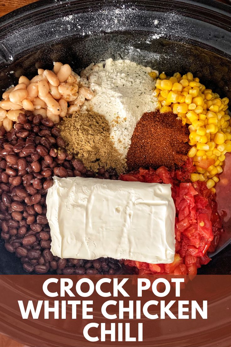 the crock pot white chicken chili is ready to be served in the slow cooker