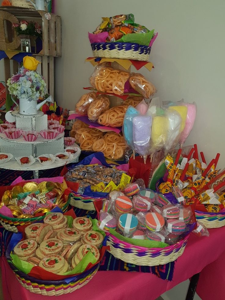 a table topped with lots of different types of desserts and pastries on top of it