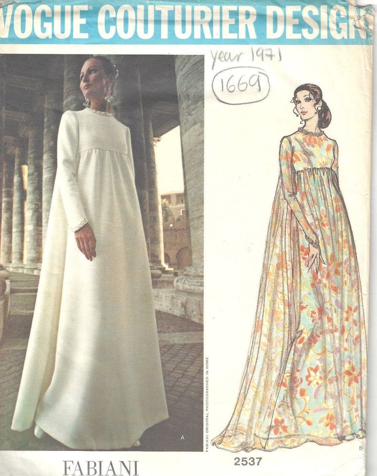 1971 Vintage VOGUE Sewing Pattern B36in EVENING Dress 1669 - Etsy Tent Dresses Pattern, Evening Dress Patterns, Vintage Vogue Patterns, Vintage Vogue Sewing Patterns, Vogue Vintage, Vogue Dress, Gown Pattern, Vogue Sewing, Vogue Sewing Patterns