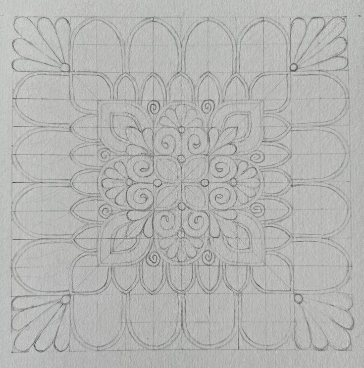 a drawing of a square with lines in the middle and an intricate design on it