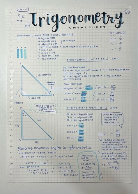 a piece of paper that has some writing on it with the words trigonometry written