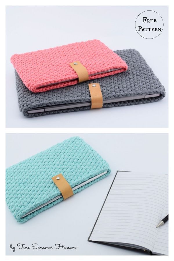 two crocheted notebook covers with leather handles