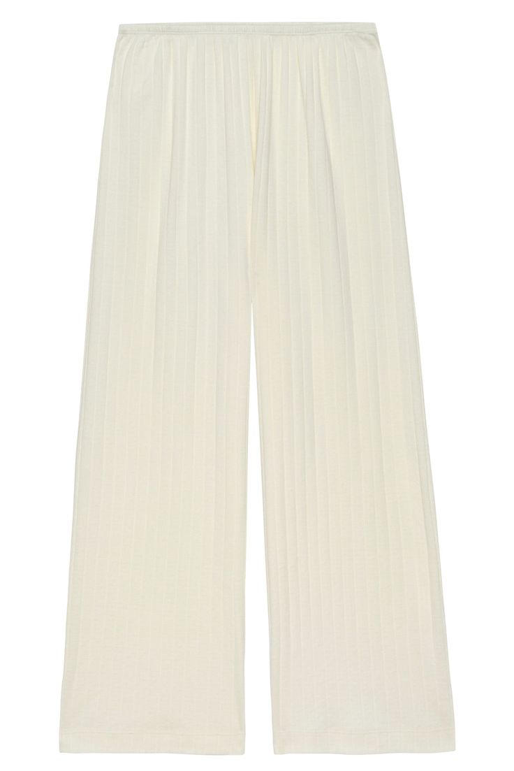 The Pointelle Simple Crop Pant Viscose Wide-leg Pants With Elastic Waistband, Loosely Fitted Viscose Wide Leg Pants, Stretch Viscose Ankle-length Wide Leg Pants, Chic Wide-leg Viscose Pants, Chic Wide Leg Pants With Elastic Waistband For Spring, Chic Viscose Wide-leg Pants, Viscose Wide Leg Pants With Elastic Waistband, Spring Wide Leg Cropped Pants For Loungewear, Spring Cropped Wide Leg Loungewear Pants