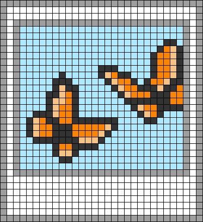 a cross stitch pattern with an orange and black bird