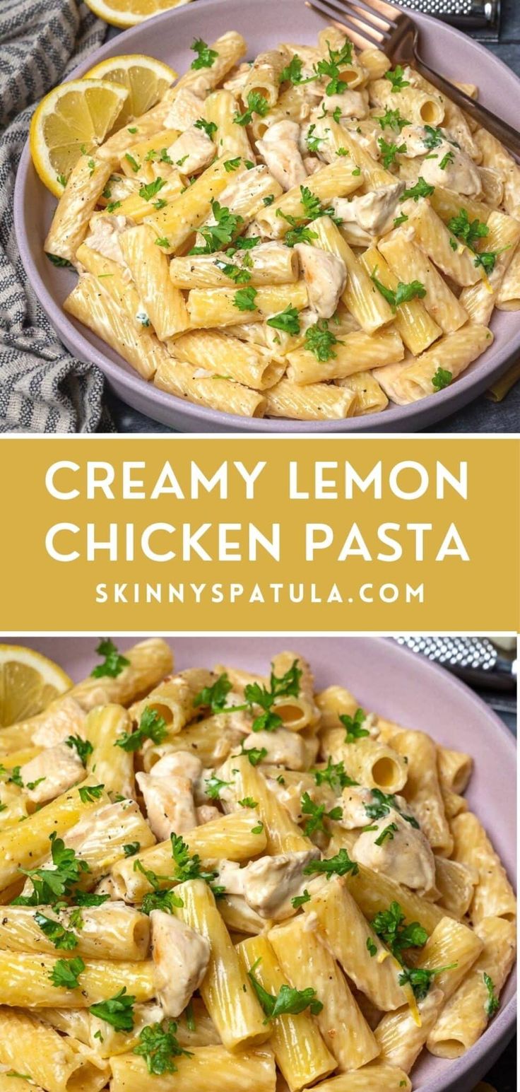 creamy lemon chicken pasta with parsley on top