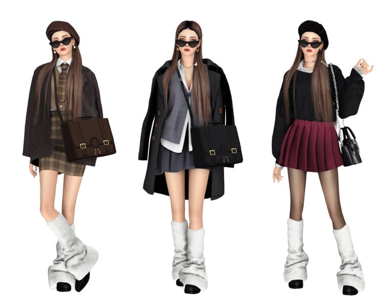 three models wearing winter clothes and boots, one is holding a handbag while the other wears