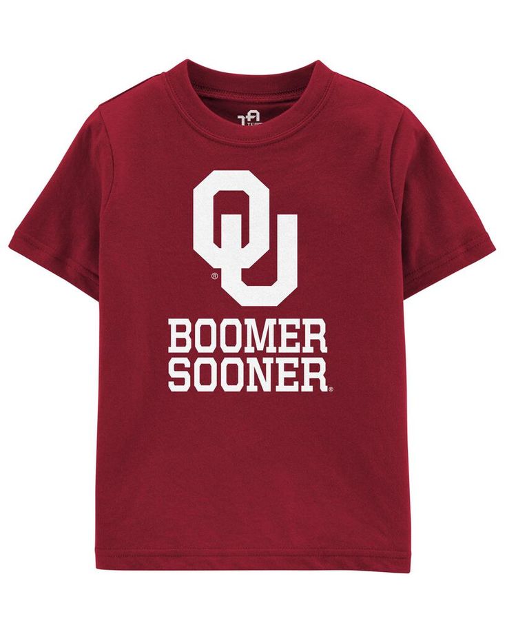 Your Sooners Fan Will Love Supporting The Home Team In This Soft Cotton Tee! Official Ncaa Product Designed Specifically For Carter's. Graphic Tee With Team Logo In Tri-blend Fabric, Graphic Tee With Team Logo In Tri-blend, Tri-blend Graphic Tee With Team Logo, Football Season Cotton Tops With Team Logo, Cotton Tops With Team Logo For Football Season, Graphic Tee With Team Logo For Fans, Graphic Tee With Team Logo For Fan Gear, Fan Gear Graphic Tee With Team Logo, Collegiate Cotton Tops For Football Season