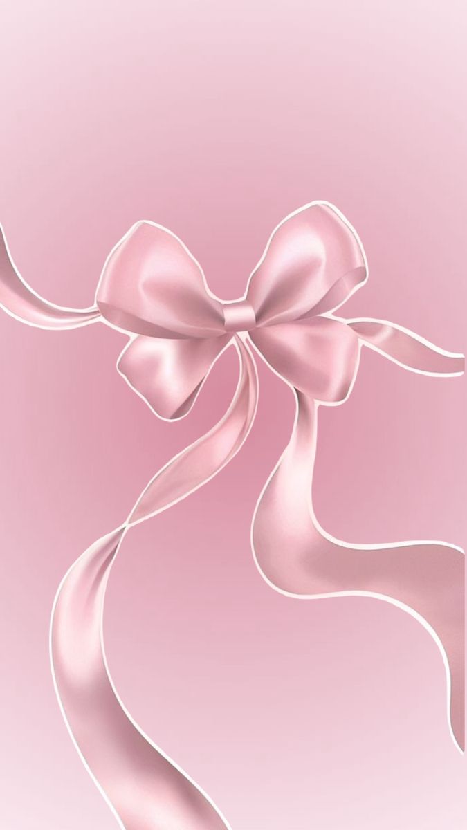 a pink background with a large bow on it's side and ribbon in the middle