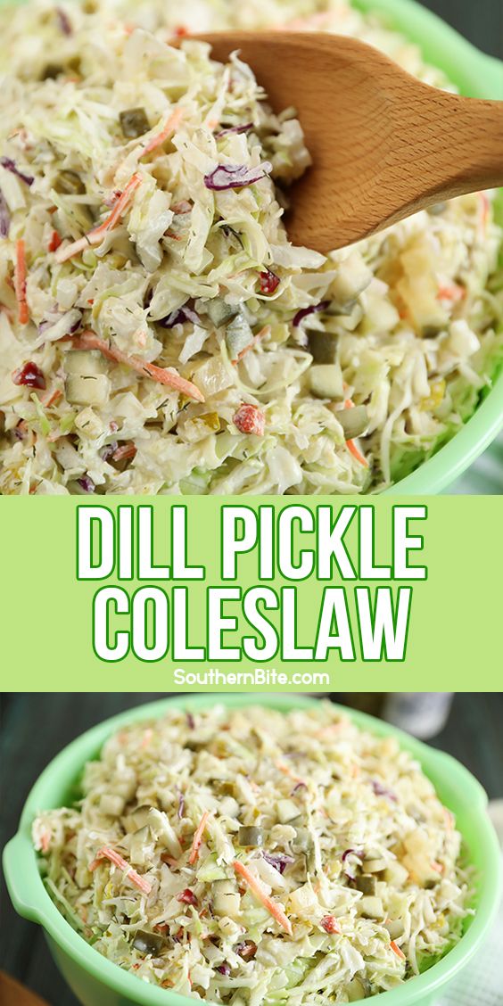 this dill pickle coleslaw salad is the perfect side dish for any party