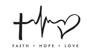 the word faith with a heart and heartbeat on it's side, in black ink