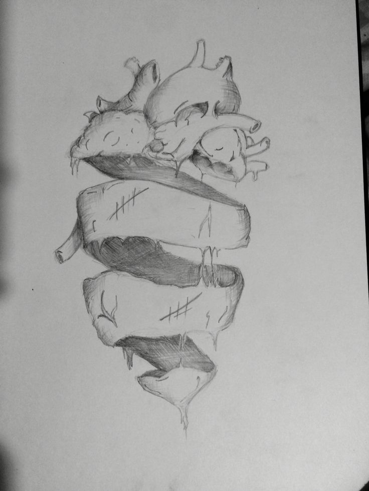 a drawing of two cats sleeping on top of each other in the shape of a heart