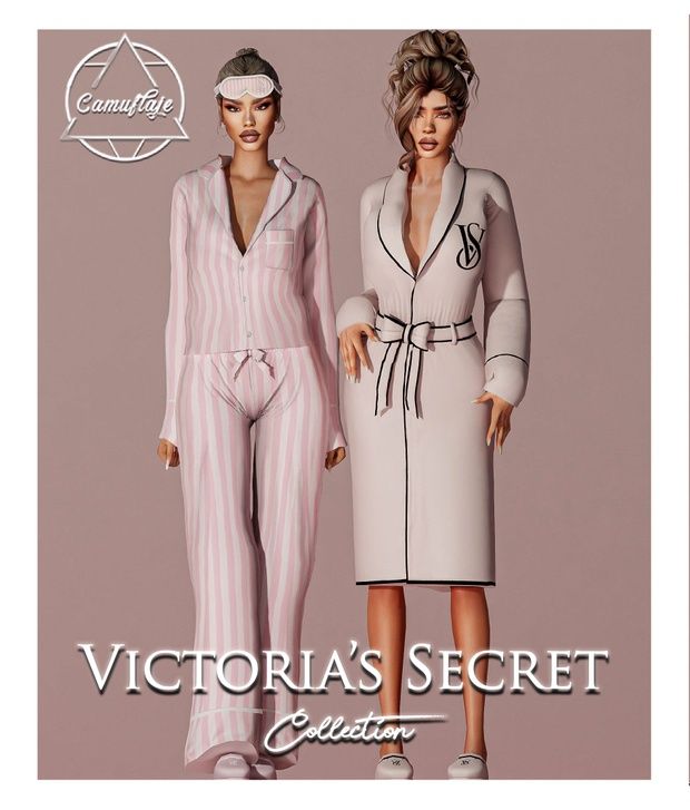 two women in pajamas and headbands standing next to each other with the caption victoria's secret