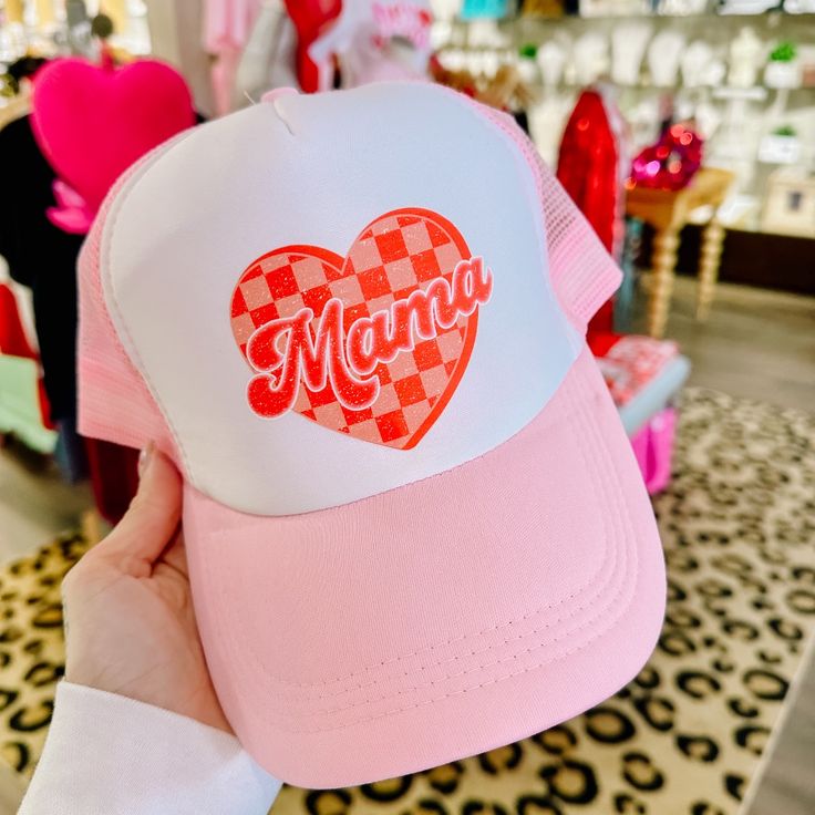 Mama Dtf Printed Trucker Hat Professionally Printed In House Adjustable Trucker Hat Trucker Hats, Mother’s Day, Trucker Hat, Pink White, Pink Ladies, Women Accessories, Hats, Pink, Women Shopping