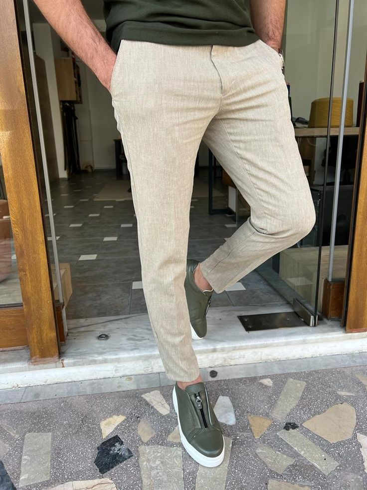 GentWith Tampa Slim Fit Linen Pants - Beige Best Mens Pants, Beige Linen Pants, Beige Hose, Slim Fit Pants Men, Mens Linen Pants, Beige Outfit, Beige Pants, Navy Suit, Mens Pants Fashion