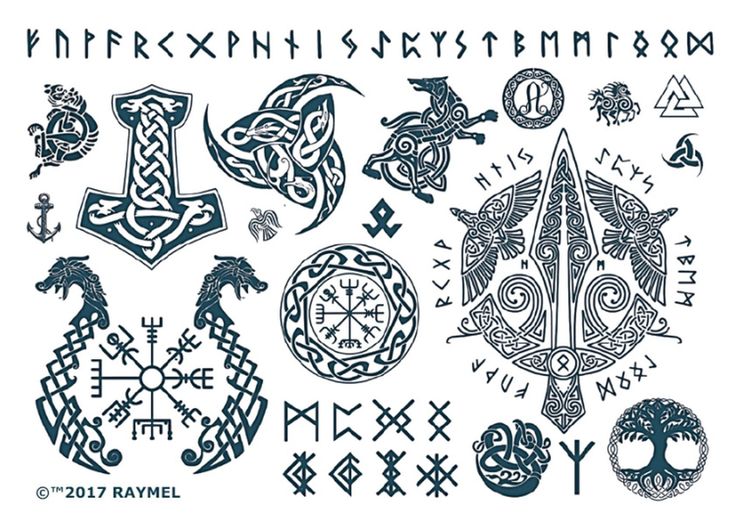 various symbols and designs on a white background