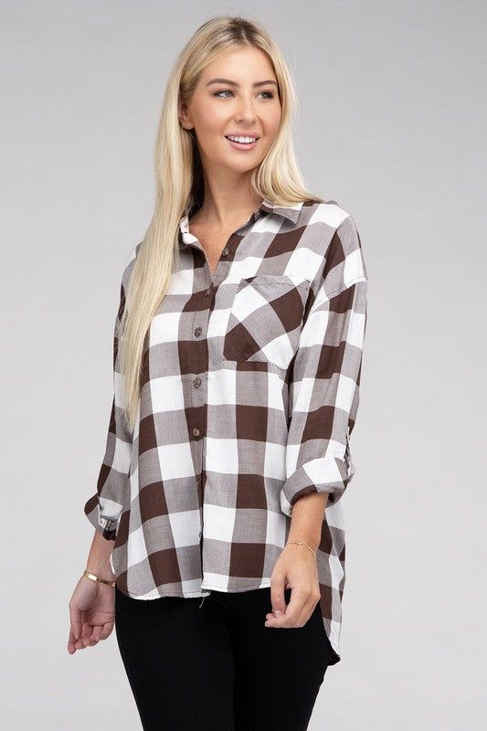 Classic Plaid Flannel Shirt | us.meeeshop Classic Plaid Flannel Shirt For Everyday, Fall Gingham Button-up Tops, Gingham Button-up Tops For Fall, Fall Gingham Cotton Flannel Shirt, Fall Flannel Shirt For Casual Gatherings, Gingham Cotton Flannel Shirt For Fall, Everyday Plaid Flannel Shirt With Pockets, Flannel Shirt For Casual Gatherings In Fall, Fall Flannel Button-up Shirt