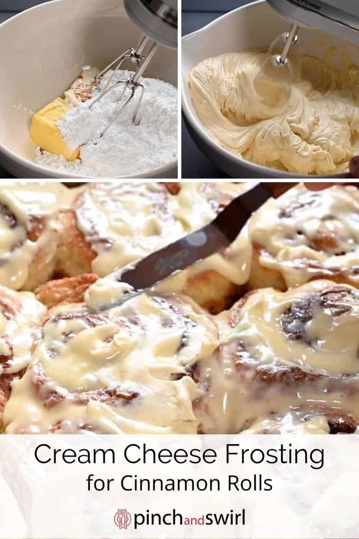 cream cheese frosting for cinnamon rolls in a pan