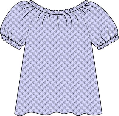 a blue blouse with ruffles on the shoulders and shoulder, it is cut out to