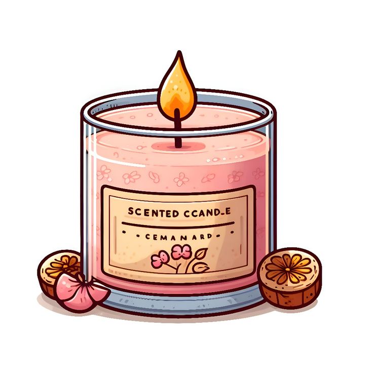 a pink scented candle sitting on top of a table