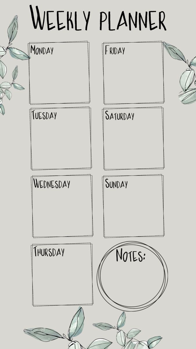 the weekly planner with flowers and leaves