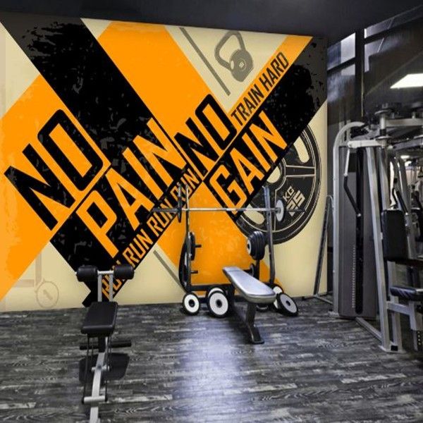 an image of a gym room with no pain and no gain on the side wall