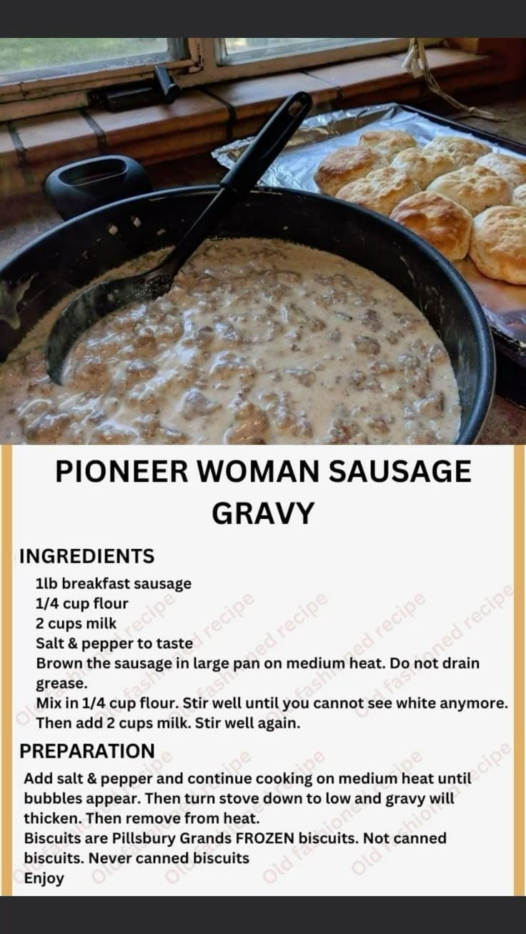 an advertisement for a woman's sausage gravy